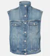 Alaïa Womens Alaia High-neck Faded-wash Regular-fit Denim-blend Vest In White