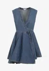 Alaïa Sleeveless Denim-texture Mini Dress In Blue