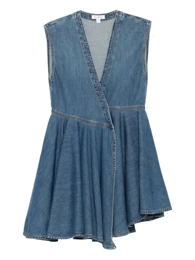 Alaïa Denim Wrap Mini Dress In Blue