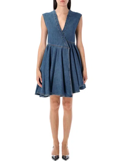 Alaïa Alaia Deep Stone Denim Wrap Dress In Blue