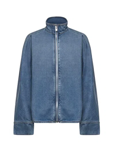 Alaïa Denim Zip-up Shirt In Blue