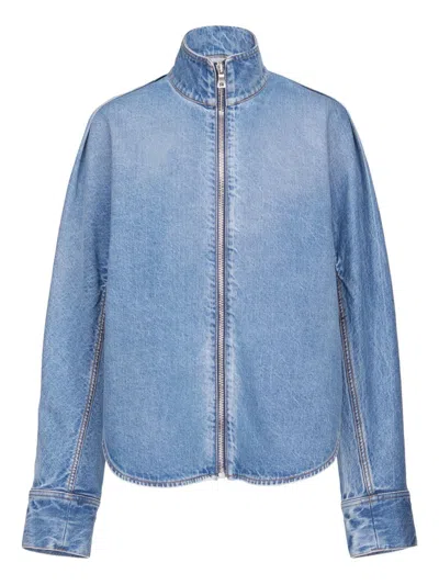 Alaïa Denim Zipped Shirt In Blue