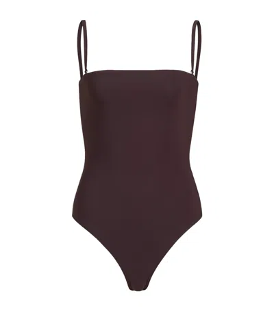 Alaïa Detachable Strap Bustier Swimsuit In Brown