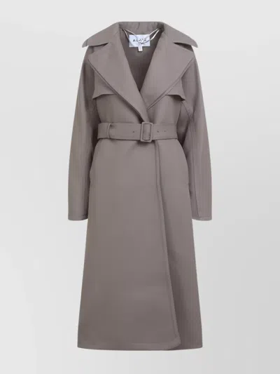 ALAÏA DIAGONAL DOUBLE TRENCH COAT ANKLE-LENGTH