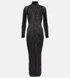 Alaïa Distressed Wool-blend Midi Dress In Black