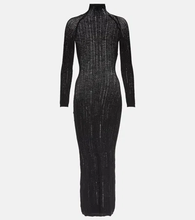 Alaïa Distressed Wool-blend Midi Dress In Black