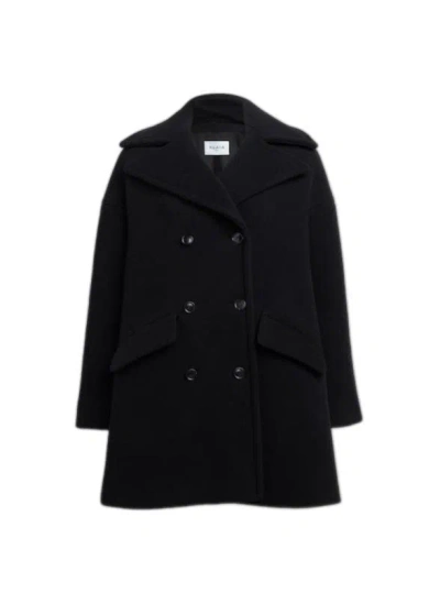 Alaïa Double-breasted Black Caban Coat For Women In Blue