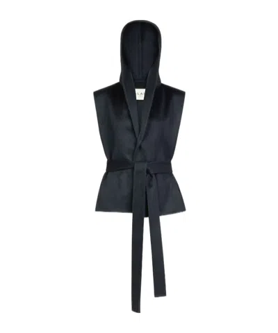 Alaïa Double Face Cashmere Hooded Jacket In Blue