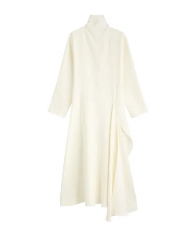 Alaïa Draped Asymmetric Silk-blend Midi Dress In White