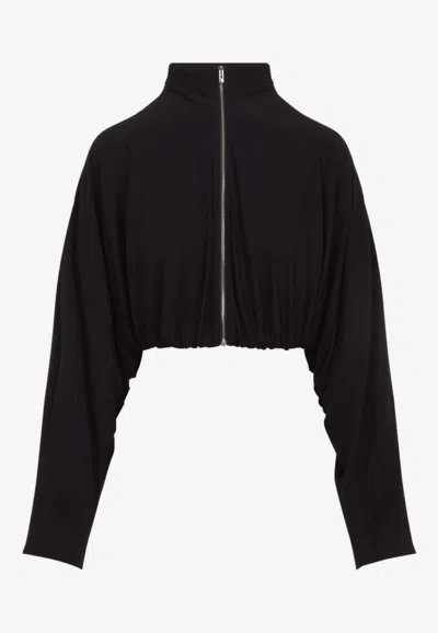 Alaïa Draped Cropped Zip-up Jacket In Brown