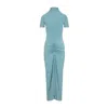 Alaïa Gathered Waist Midi Dress In Viscose Blend In Blue