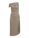 Alaïa Asymmetric Ruched Off-shoulder Midi Dress In Brown