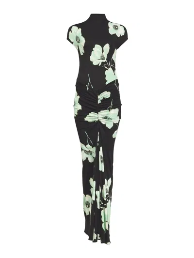 Alaïa Draped Floral-print Jersey Maxi Dress In Multi