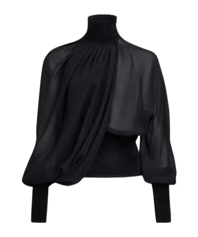 Alaïa Draped Georgette Shirt In Black