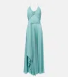 Alaïa Draped Halterneck Jersey Maxi Dress In Blue