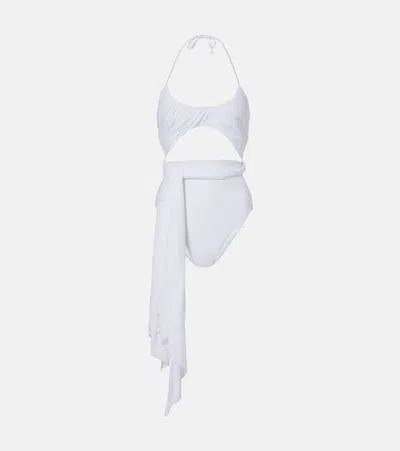 Alaïa Draped Halterneck Swimsuit In White