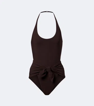 Alaïa Draped Halterneck Swimsuit In Brown
