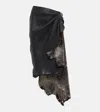 Alaïa Draped High-rise Leather And Shearling Midi Skirt In Black