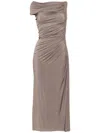 Alaïa Asymmetric Ruched Off-shoulder Midi Dress In Brown