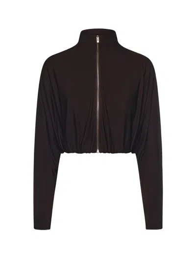 Alaïa Draped Jersey Jacket In Brown