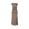 Alaïa Asymmetric Ruched Off-shoulder Midi Dress In Beige