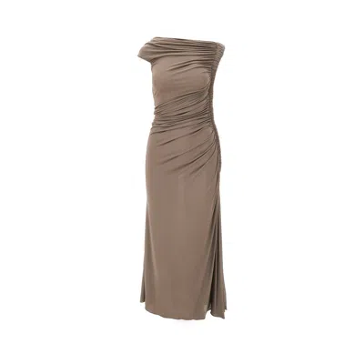 Alaïa Draped Jersey Midi Dress In Beige