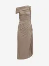 Alaïa Asymmetric Ruched Off-shoulder Midi Dress In Brown