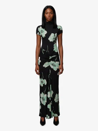 Alaïa Draped Maxi Dress With Print In Black