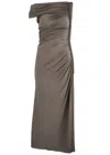 Alaïa Draped Off-the-shoulder Jersey Midi Dress In Taupe
