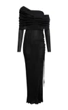 ALAÏA DRAPED OFF-THE-SHOULDER KNIT MAXI DRESS