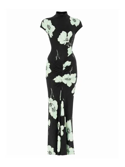 Alaïa Draped Printed Dress In Black