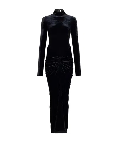 Alaïa Ruched Velvet Midi Dress In Black