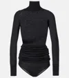 Alaïa Draped Wool Turtleneck Bodysuit In Black