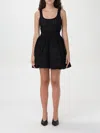 Alaïa Scoop Neck Elastic Waist Ribbed Skater Dress In Schwarz