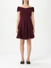 Alaïa Off-shoulder Sculpting Line Flared Wool Mini Dress In Burgundy