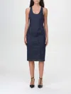 Alaïa Stretch Denim Midi Dress With Open Back In Denim