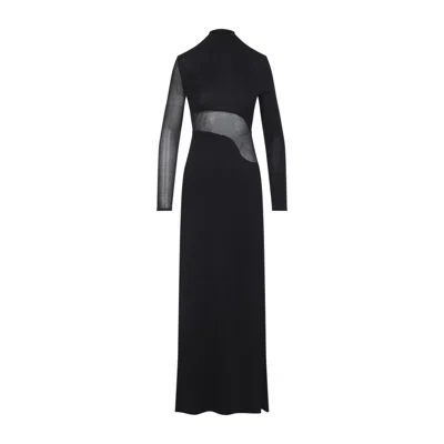 Alaïa Long Sleeve Backless Sheer Panel Dress In Black