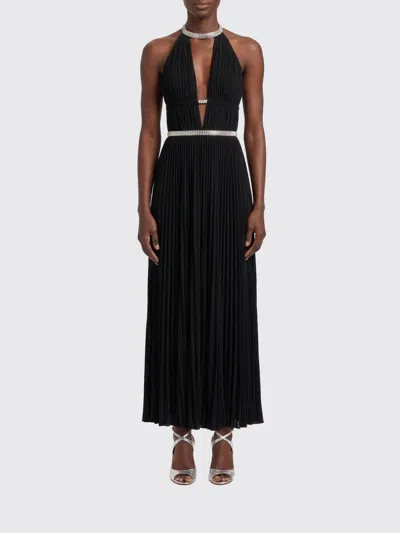 Alaïa Pleated Metallic Elaphe-trimmed Jersey Gown In Black