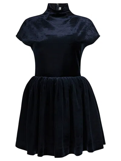 Alaïa Womens Minuit Mock-neck Gathered-waist Velvet Mini Dress In Blue