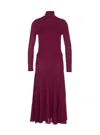 Alaïa Midi Dress With High Neck And Long Sleeves In Burgundy