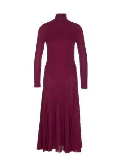 Alaïa Midi Dress With High Neck And Long Sleeves In Burgundy