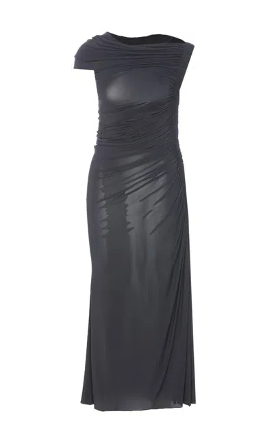 Alaïa Draped Asymmetrical Knee Length Dress In Grey