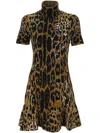 Alaïa Mock-neck Leopard Short-sleeve Skater Mini Dress In Multicolour