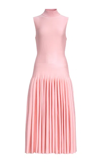 Alaïa Drop-waist Knit Cotton Midi Dress In Pink