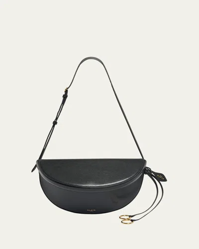 Alaïa East-west Curved Goatskin Leather Shoulder Bag In Black
