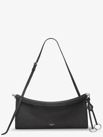 Alaïa East West Leather Shoulder Bag With Engraved Lettering Logo In Gray