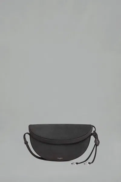 Alaïa East West Shoulder Bag Nubuck Calfskin In Gray