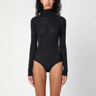 ALAÏA ALAÏA EBENE BLACK WOOL SECOND SKIN BODYSUIT