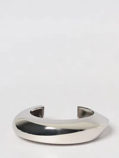 Alaïa Edge Rigid Bangle Bracelet In Chrome-plated Brass With Engraved Logo In Silver