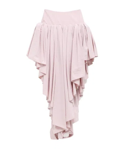Alaïa Elastic Waist Midi Skirt In Pink